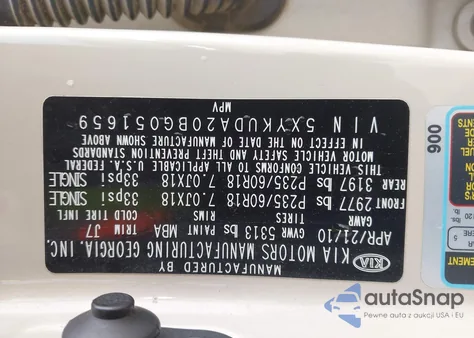 2011 Kia Sorento Ex V6 z USA, uszkodzony, nr VIN 5XYKUDA20BG051659